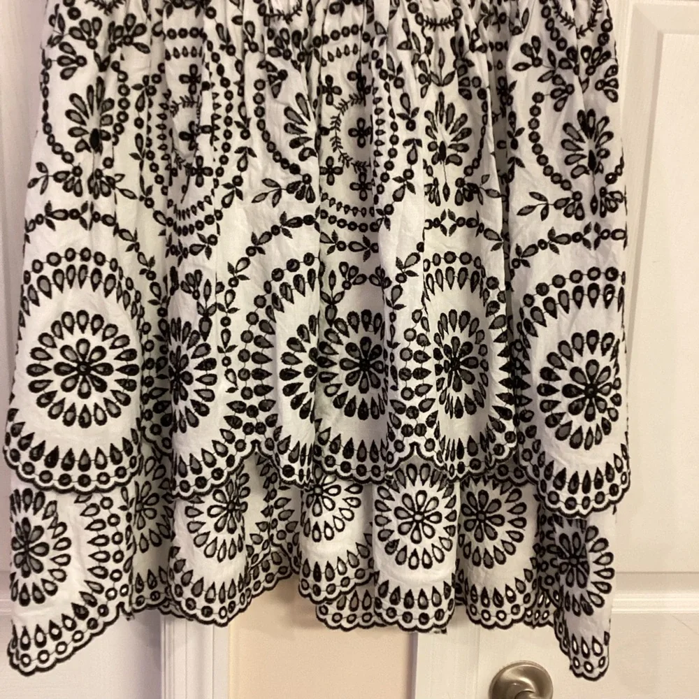 Express Black & White Embroidered Eyelet Tiered Fit & Flare Dress - Picture 4 of 12